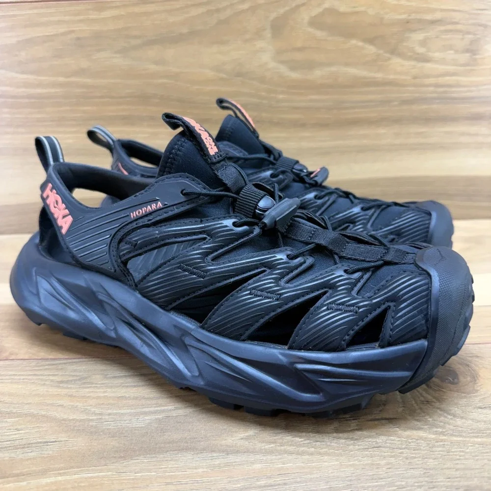 HOKA One One Hopara Sandals Womens 8.5 Black Outdoor Sport Comfort Walking